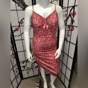 Red floral print dress